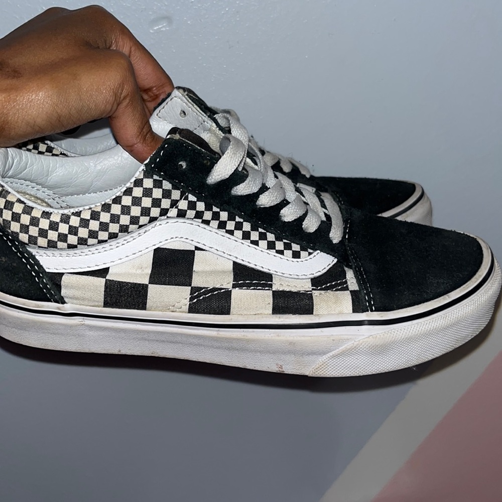 WORN Mix Checkered Vans | sz 5.5 GRADE SCHOOL / 7 WOMEN